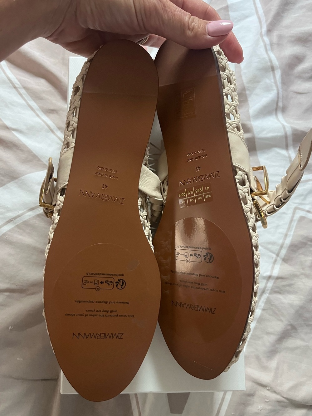 Zimmermann Cream Woven Mary Jane Flats with Gold Buckle - Picture 3 of 8